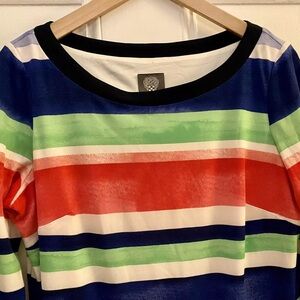 VINCE CAMUTO dress Women’s 12 striped Lined Colorful Sheath Poly Blend flatters